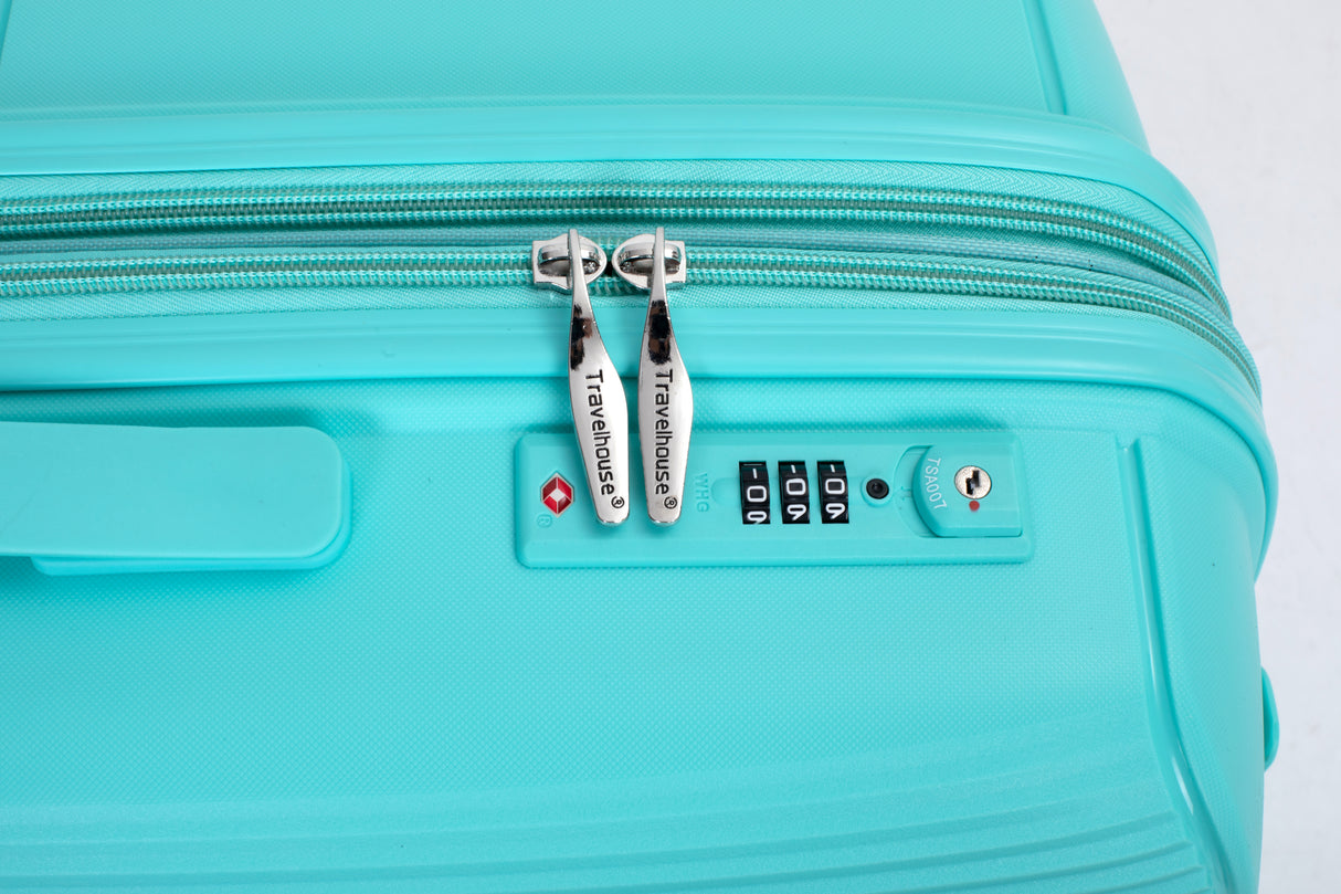 Expandable Hardshell Suitcase Double Spinner Wheels PP Luggage Sets Lightweight Durable 3-Piece Set (20/24/28) , Lake Blue