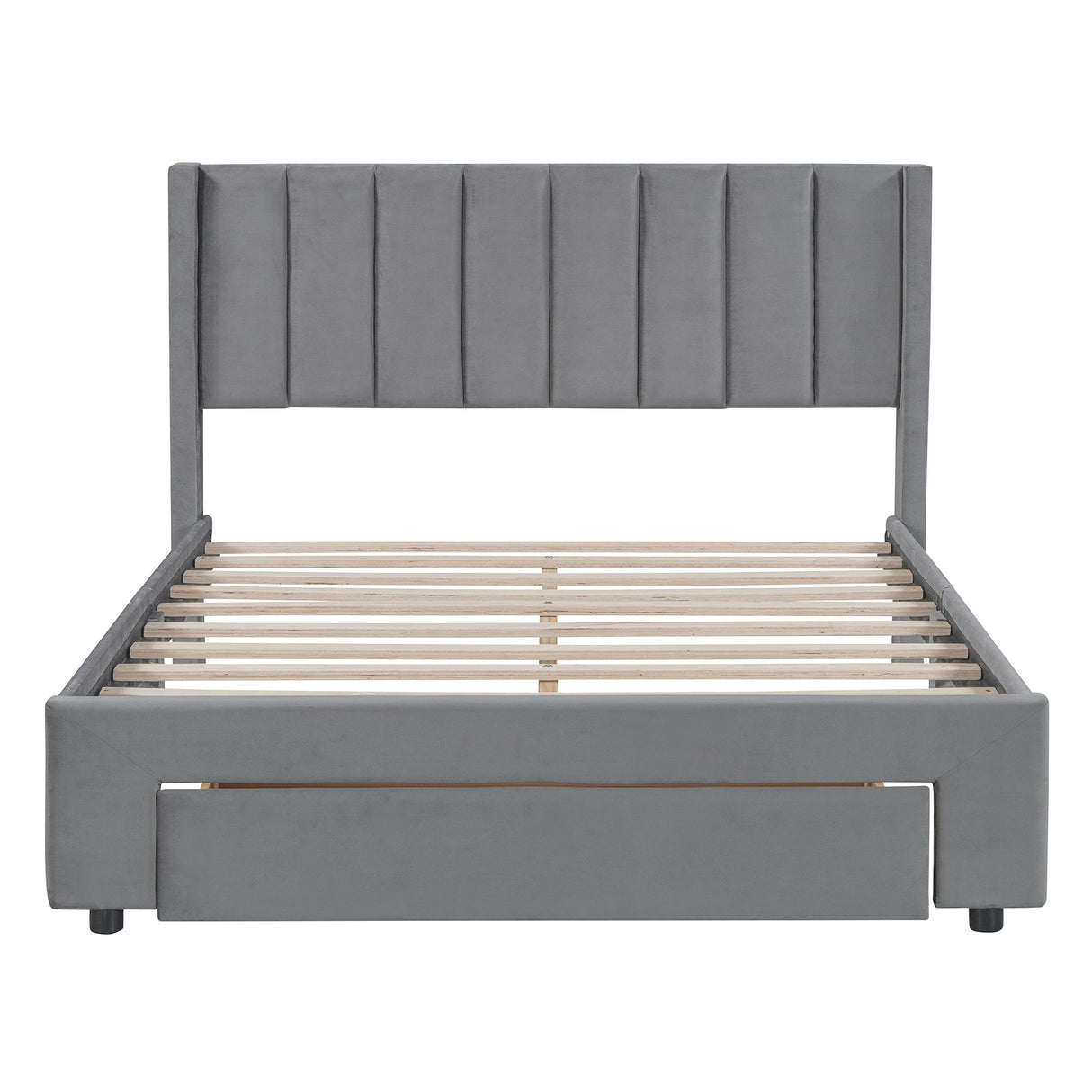 Full Size Storage Bed Velvet Upholstered Platform Bed with a Big Drawer - Gray - V.I.P Digital Presence