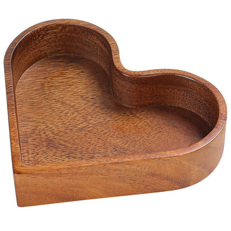 Wooden fruit box, whole wood heart-shaped candy box, nut and dried fruit storage tray, Japanese style solid wood stackable - V.I.P Digital Presence