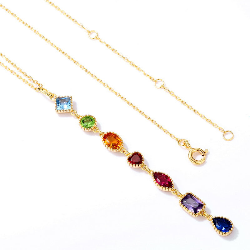 Light luxury rainbow zircon geometric 925 sterling silver gold-plated pendant - V.I.P Digital Presence