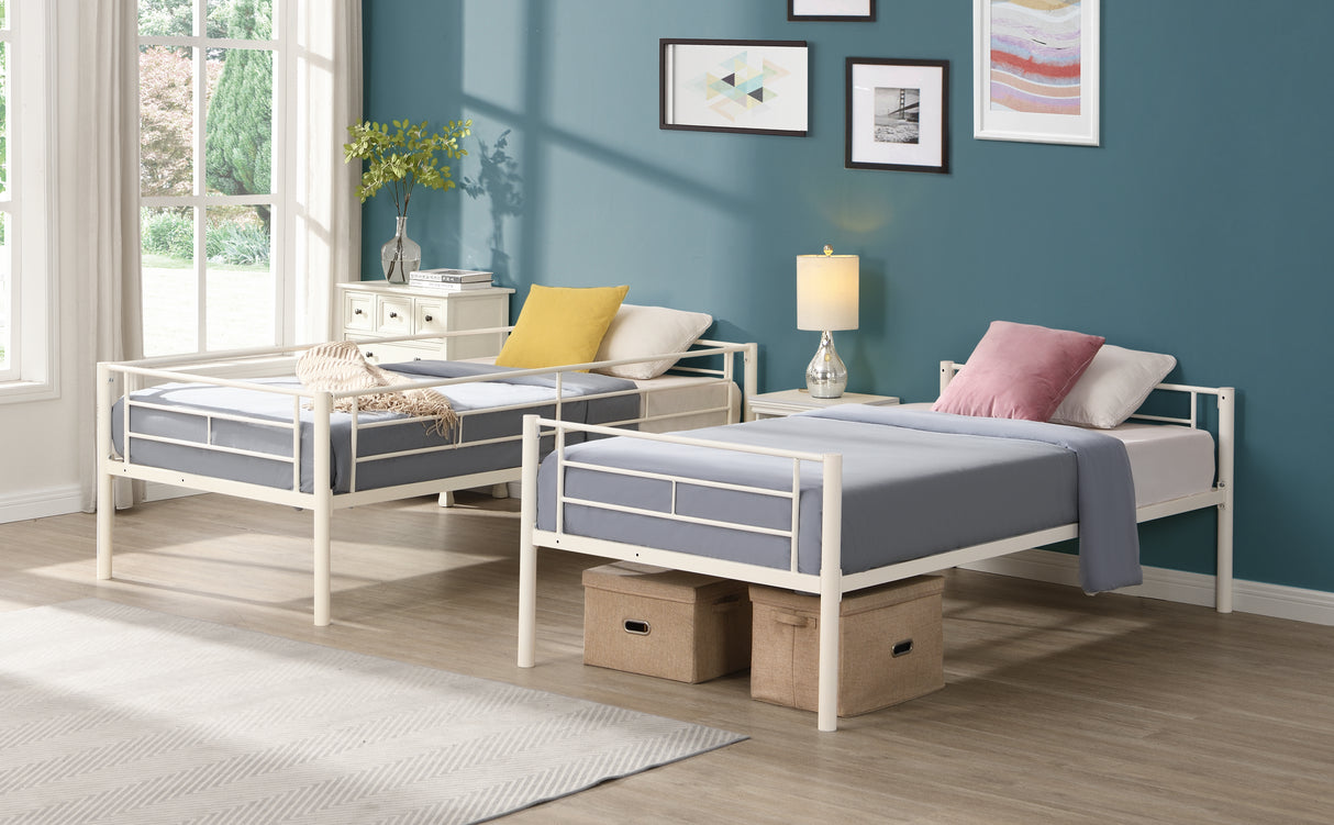 Twin metal bunk beds, metal structure bed frame with safety guardrails and 2 ladders, convertible bunk beds, white - V.I.P Digital Presence