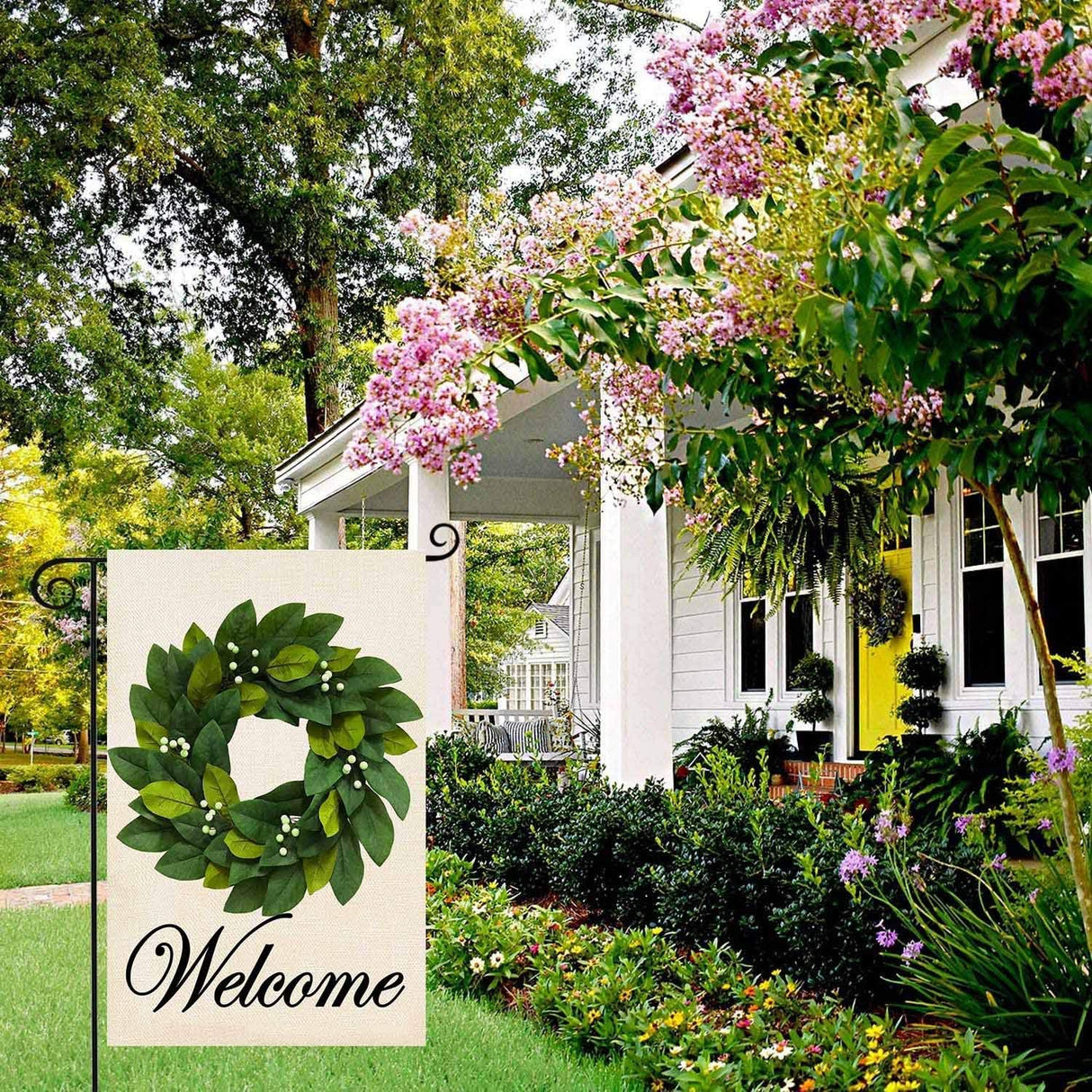 Spring Summer Welcome Wreath Garden Flag Magnolia Leaves Small Yard Flag Vertical Double Sided Burlap Farmhouse Seasonal - V.I.P Digital Presence