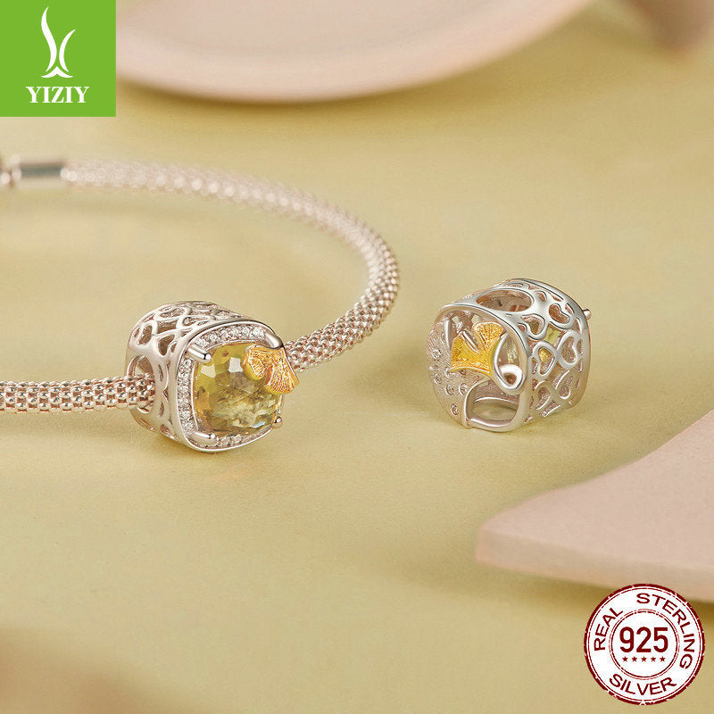 Silver Charm Original Autumn Golden Ginkgo Leaf DIY Bracelet Beads Luxurious Shining s925 Pure Silver Beads Loose Beads - V.I.P Digital Presence