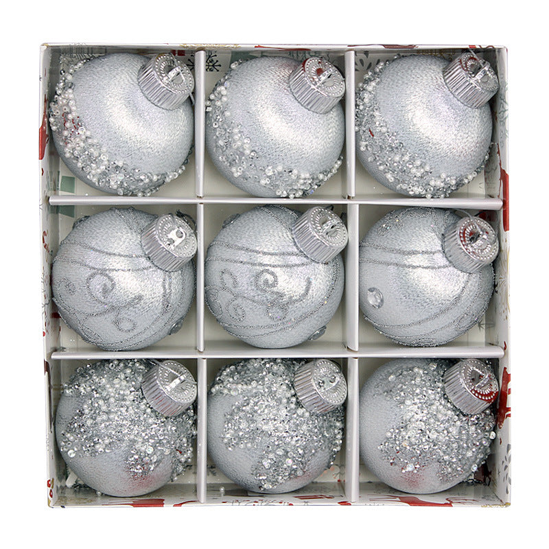 Christmas balls, silk balls, winding balls, painted balls, 8cm, 9pcs, boxed Christmas decorations - V.I.P Digital Presence