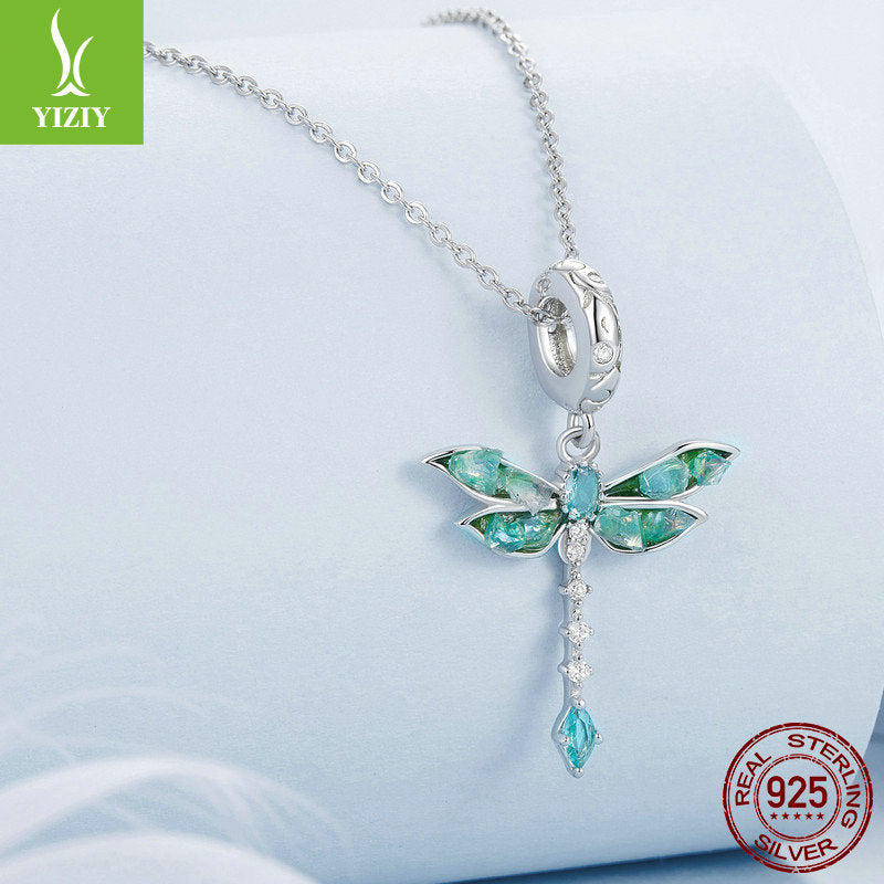 Silver Charm Original Retro Green Dragonfly DIY Pendant Accessories Charm Lucky s925 Pure Silver Insect Beads - V.I.P Digital Presence