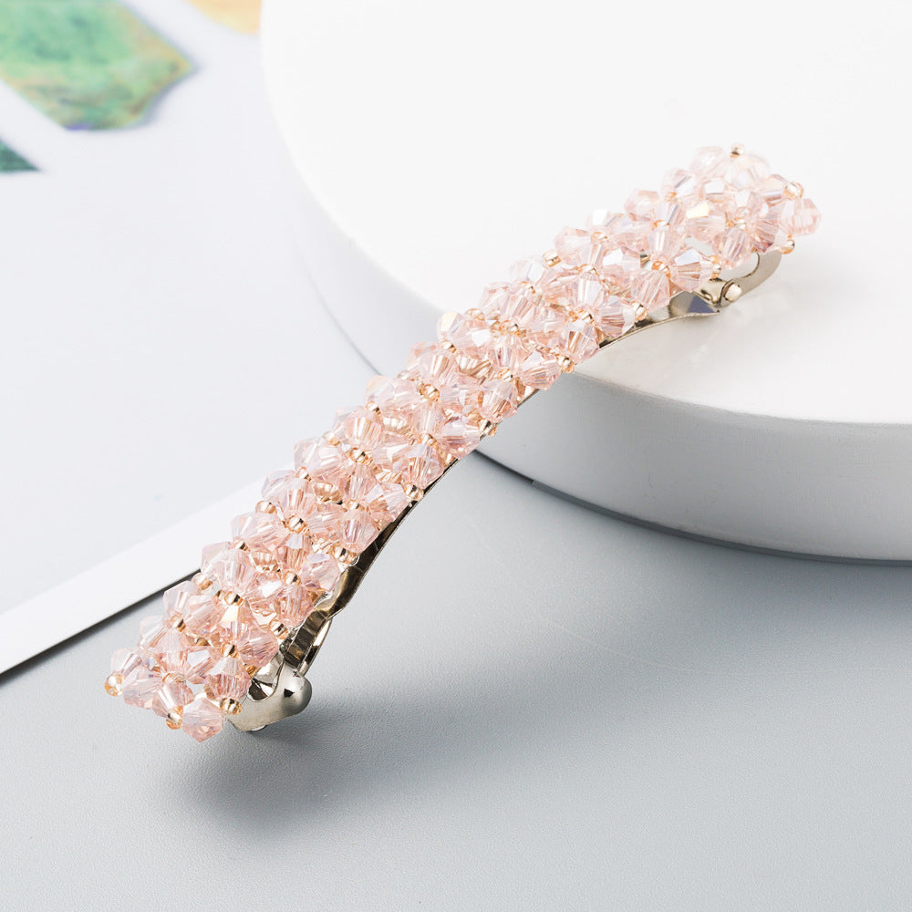 Korean Style Retro Crystal Beaded Hair Clip Simple Wild One Word Clip Female Side Clip Spring Clip Korean Hair Accessories - V.I.P Digital Presence