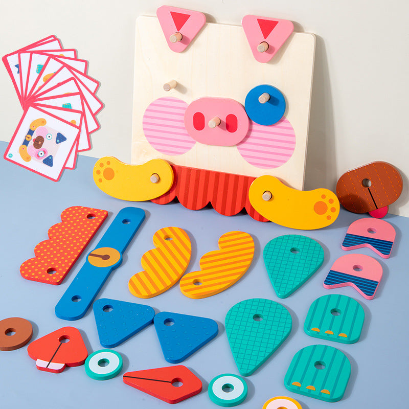 Wooden Creative Animal Puzzle Building Blocks Fun Face Changing 3D Puzzle Fun Kindergarten Puzzle Toy - V.I.P Digital Presence