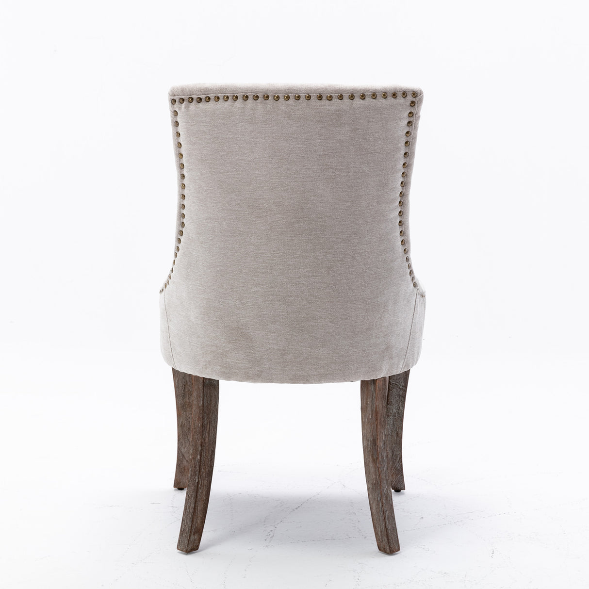 Ultra Side Dining Chair Thickened fabric chairs with neutrally toned solid wood legs Bronze nail head Set of 2 Beige