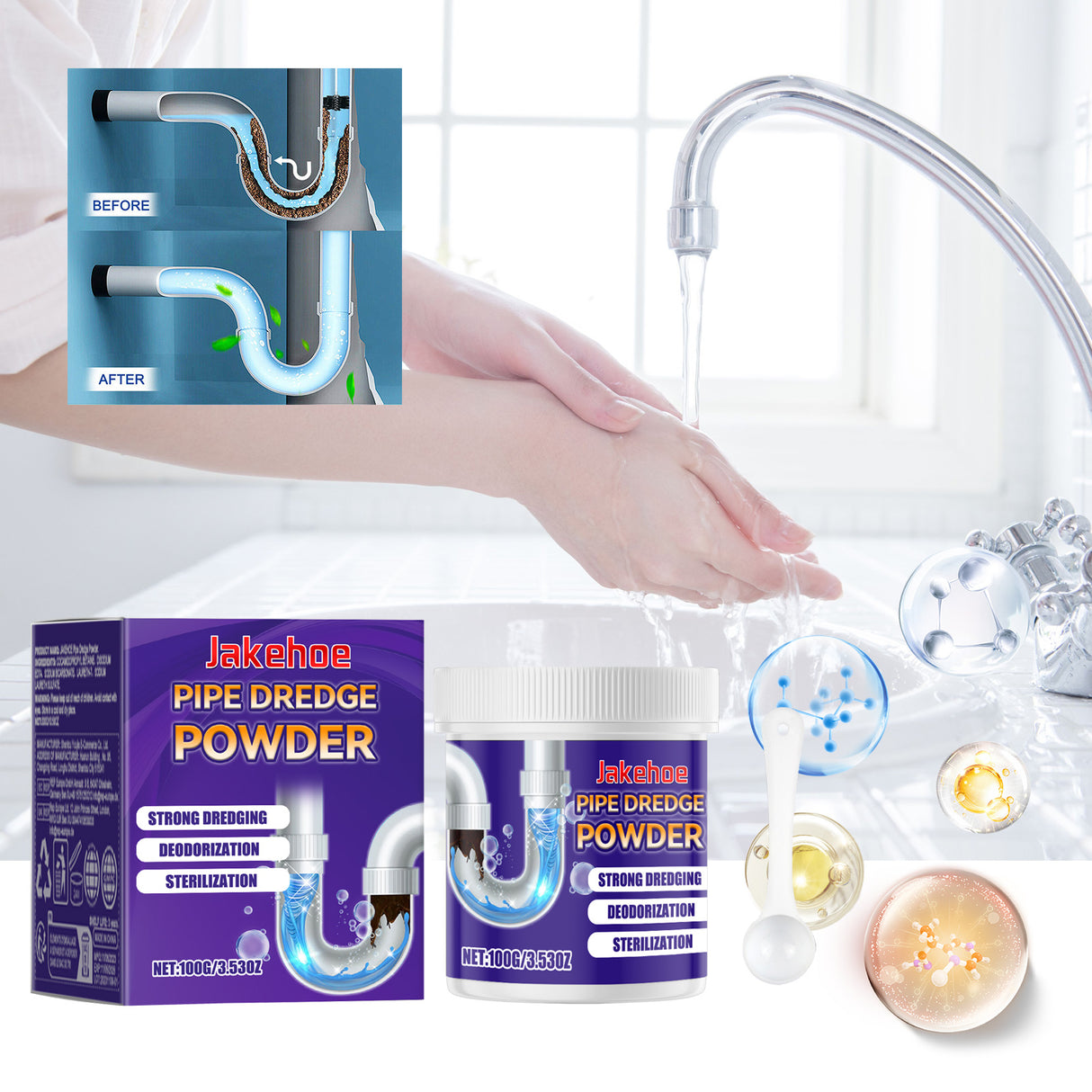 JAKEHOE Pipe Dredge Powder, Household Kitchen And Bathroom Drain Water Clogging Dredging Deodorizing Pipe Cleaning Powder - V.I.P Digital Presence