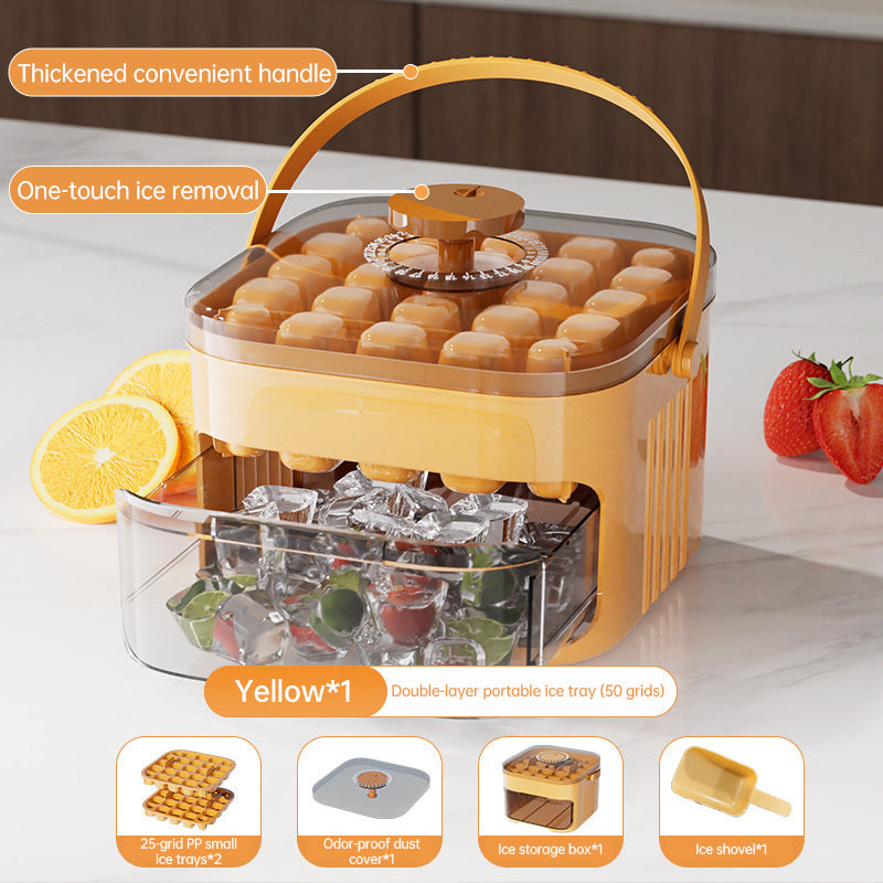 50-grid ice maker with new large capacity - household food-grade plastic double-layer ice storage barrel & ice ball mold set - V.I.P Digital Presence