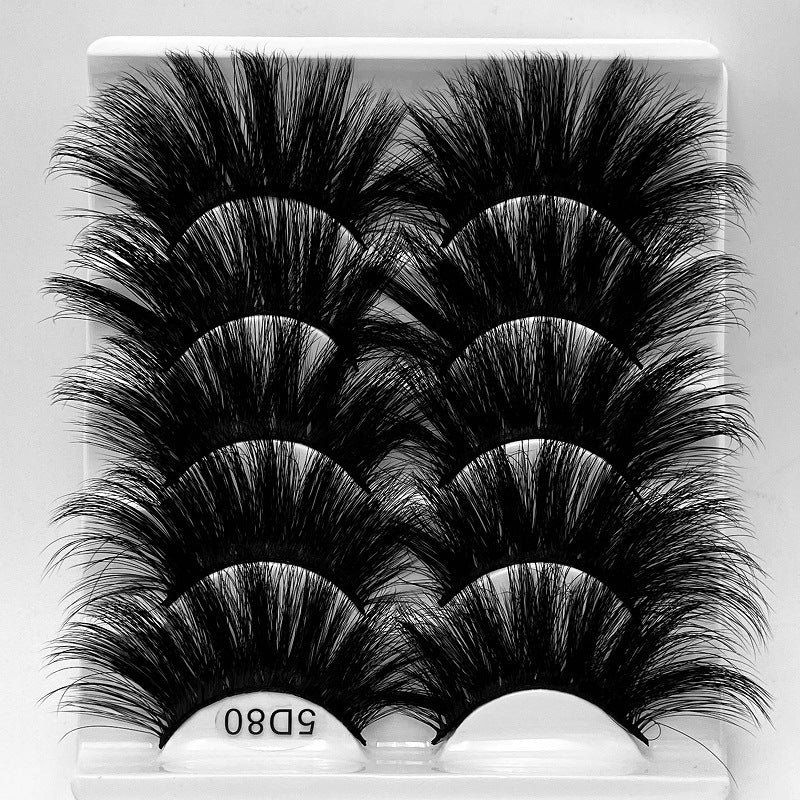 5D 25mm 5 Pairs Mink Eyelashes Multi-Layer Lengthening Thick Thickened False Eyelashes - V.I.P Digital Presence