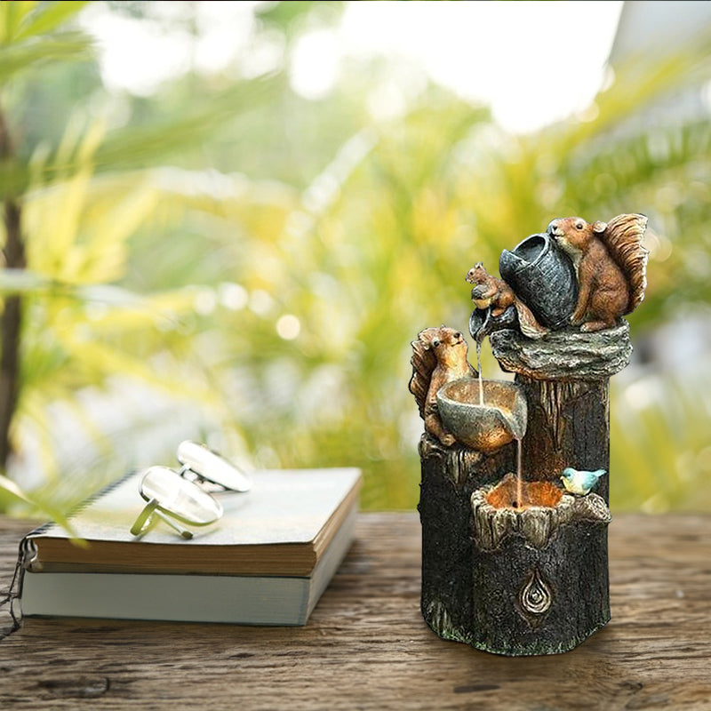 Solar resin duck garden fountain with LED squirrel design, outdoor decor (E2). - V.I.P Digital Presence