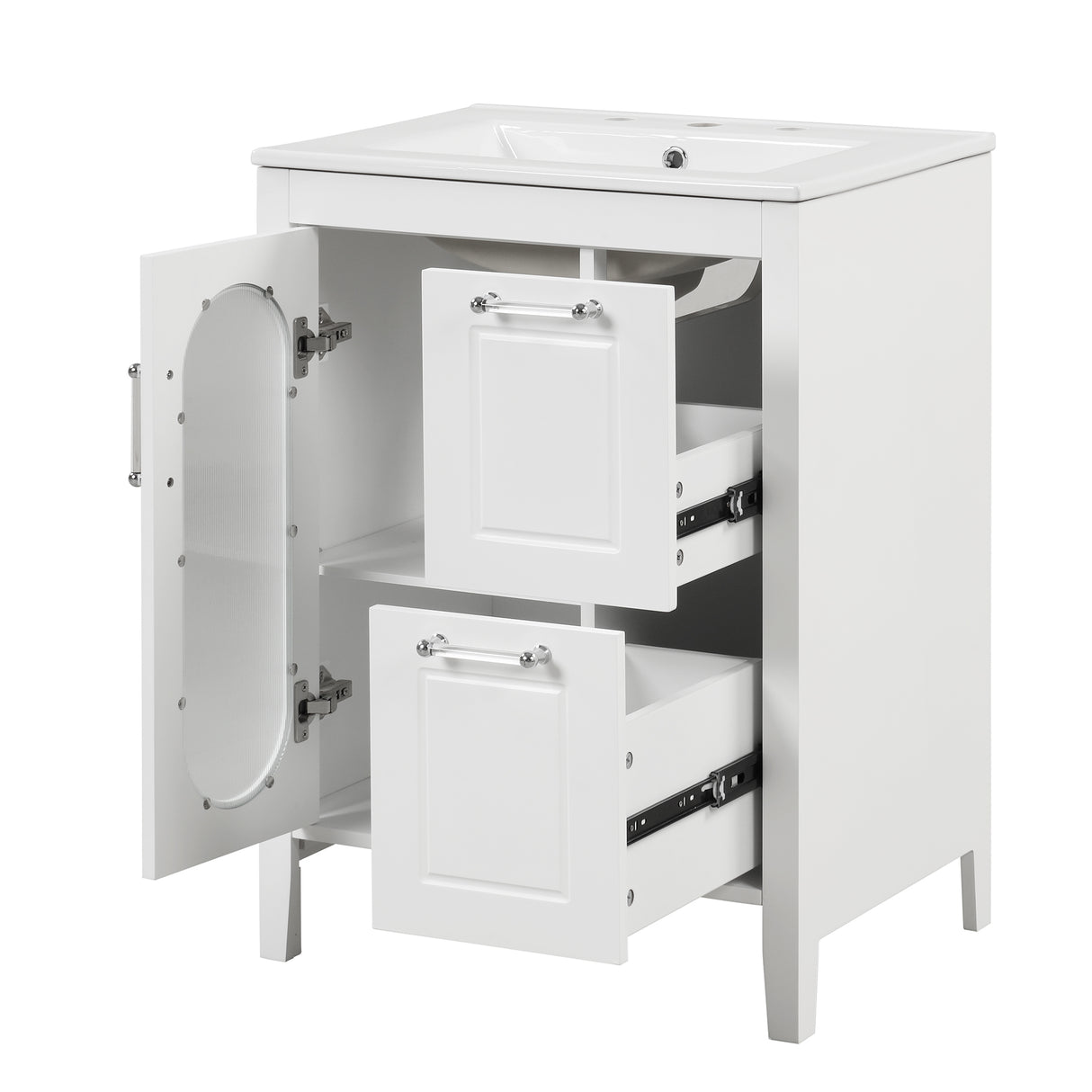 24" Bathroom Vanity with Sink, Bathroom Vanity Cabinet with Two Drawers and Door, Adjustable Shelf, Solid Wood and MDF, White - V.I.P Digital Presence