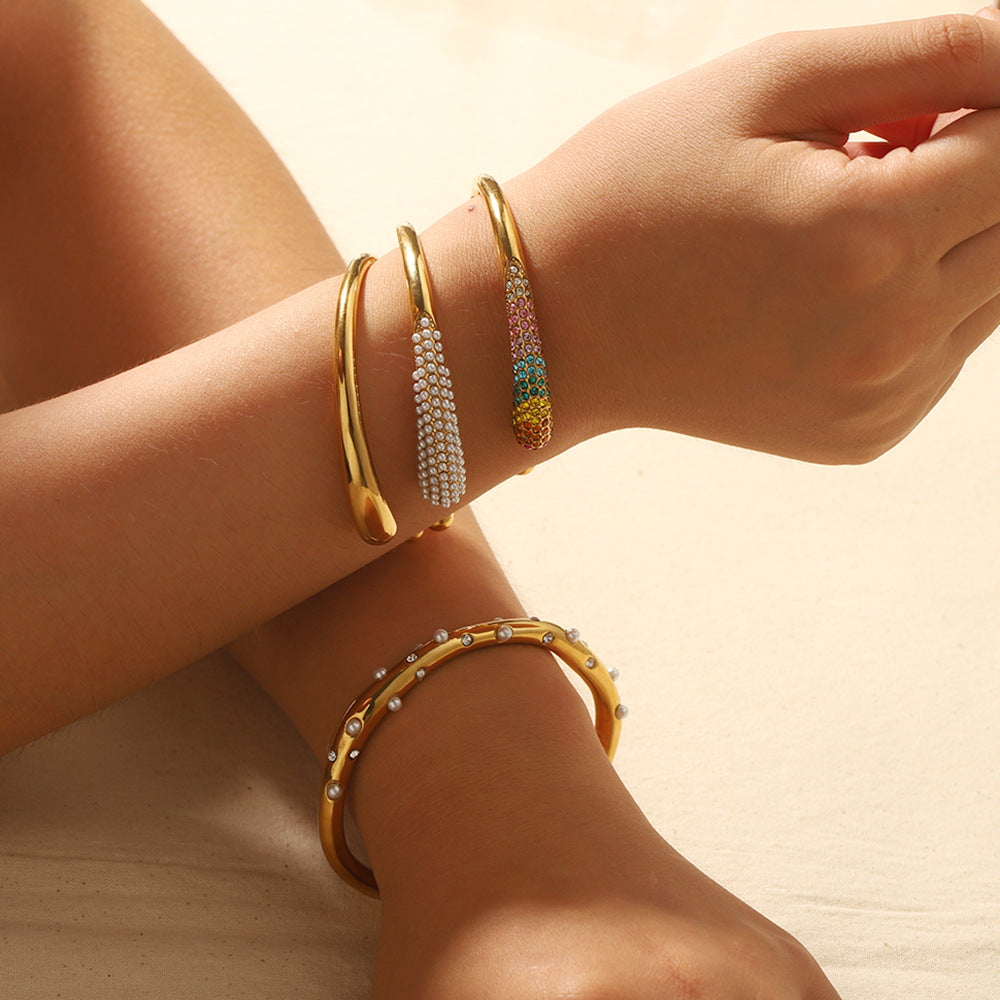 Colorful zirconium full diamond high-end fashion stainless steel casting bracelet bracelet bracelet accessories - V.I.P Digital Presence