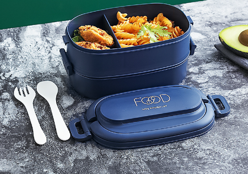 Japanese style simple portable microwaveable double layer partition lunch box bento box with cutlery - V.I.P Digital Presence