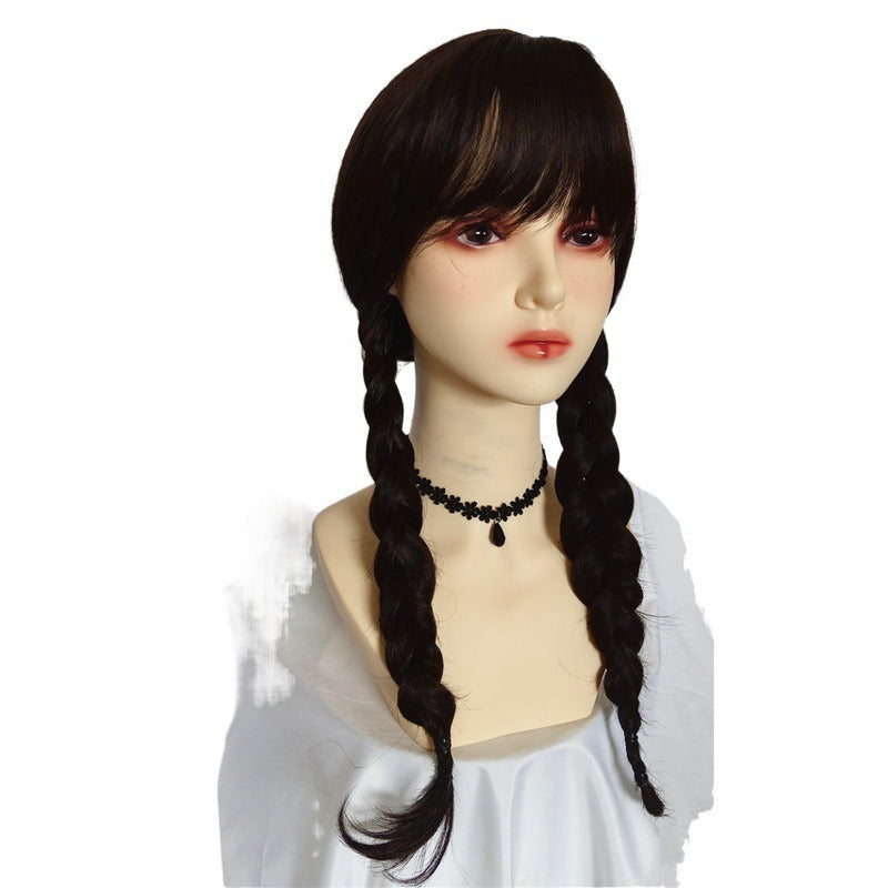 Addams Family Animated Wig Black Double Ponytail Braid Wig - V.I.P Digital Presence