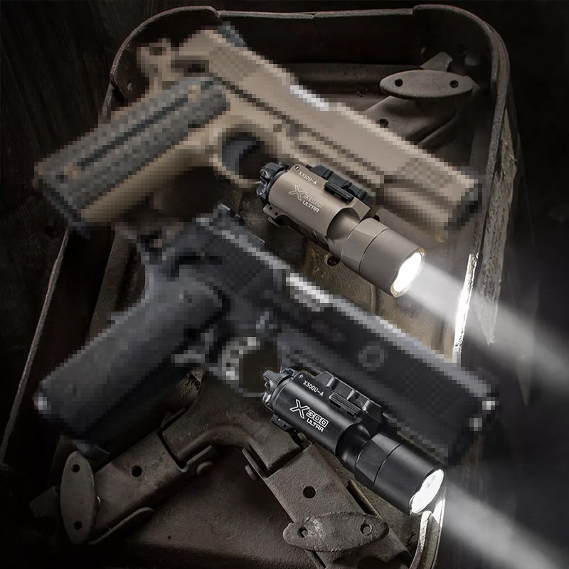 Tactica Flashlight X300-B/X300U-B/XU35: metal pistol gun strobe LED lights for 20mm rails, ideal for airsoft and hunting. - V.I.P Digital Presence