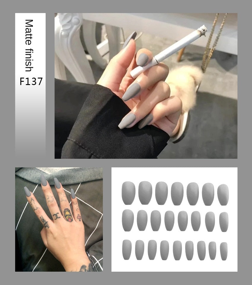 Nail Art Fake Nails Stiletto Tips Clear Press on Long False with Glue Coffin Stick Display Full Cover Artificial Designs Matte - V.I.P Digital Presence