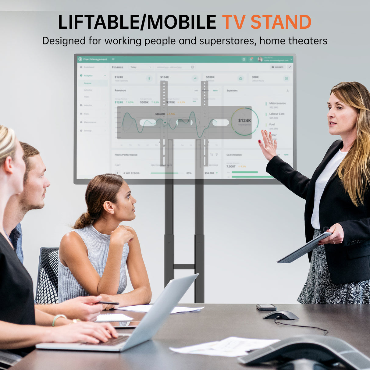 FANCO Universal Rotating TV Stand, suitable for 32-80 inch TVs, with adjustable tilt height and maximum VESA 600x400mm (black) - V.I.P Digital Presence