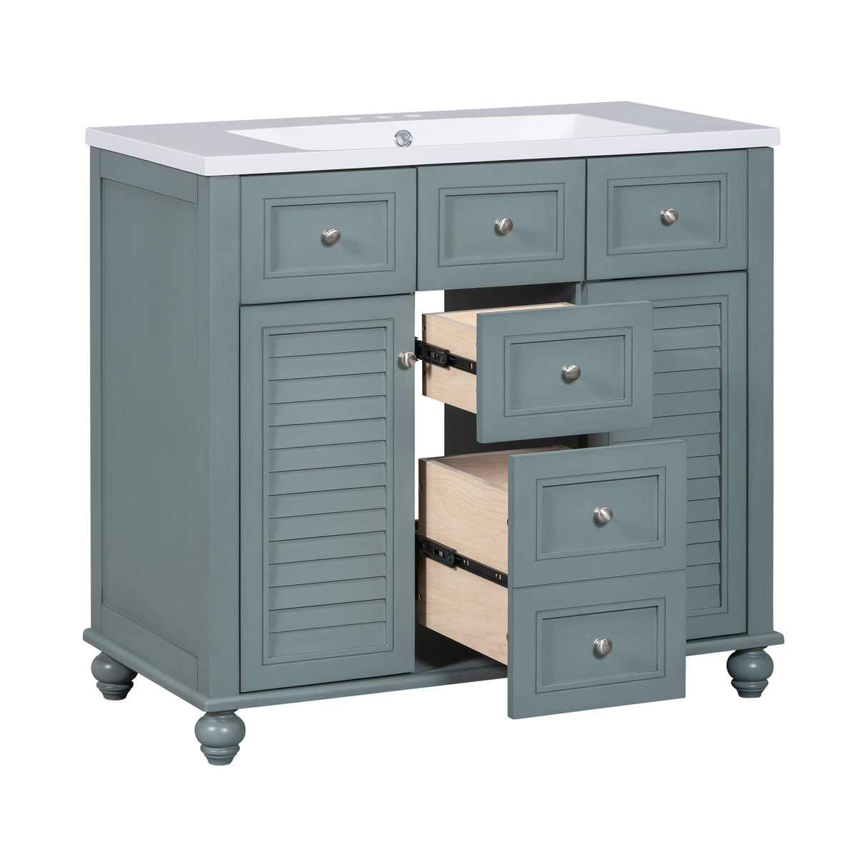 36 "bathroom makeup cabinet with resin sink combination and 2 drawers, with soft closing door, blue color - V.I.P Digital Presence