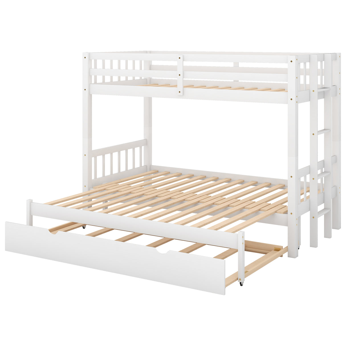 Twin over Pull-out Bunk Bed with Trundle White