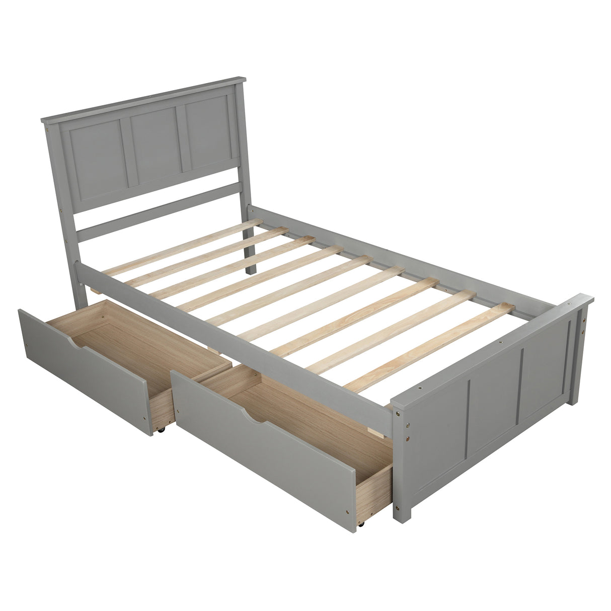 Platform Storage Bed 2 drawers with wheels, Twin Size Frame Gray