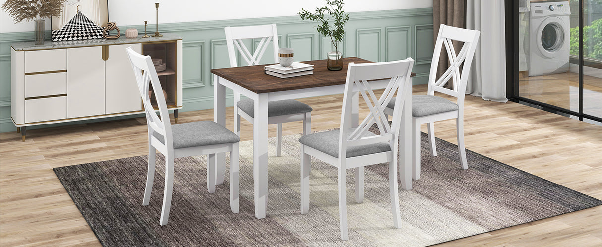 TOPMAX Rustic Minimalist Wood 5-Piece Dining Table Set with 4 X-Back Chairs for Small Places White