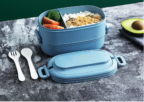 Japanese style simple portable microwaveable double layer partition lunch box bento box with cutlery - V.I.P Digital Presence
