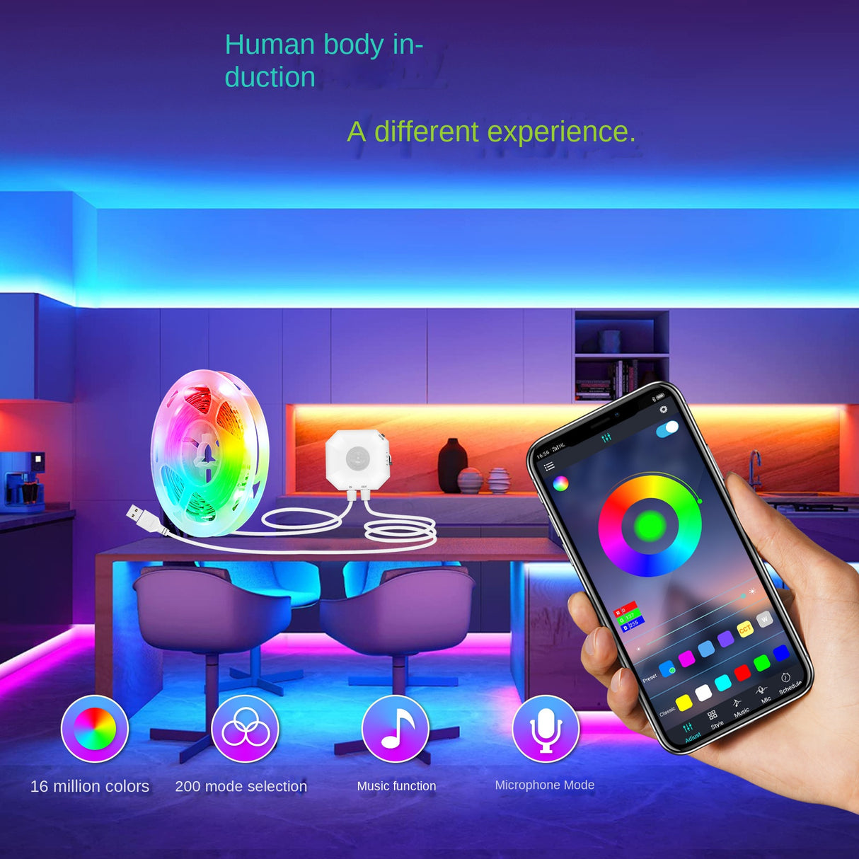Colorful Bluetooth App Human Body Sensing Bedside Lamp with USB 5V 5050 Bedroom Induction - V.I.P Digital Presence