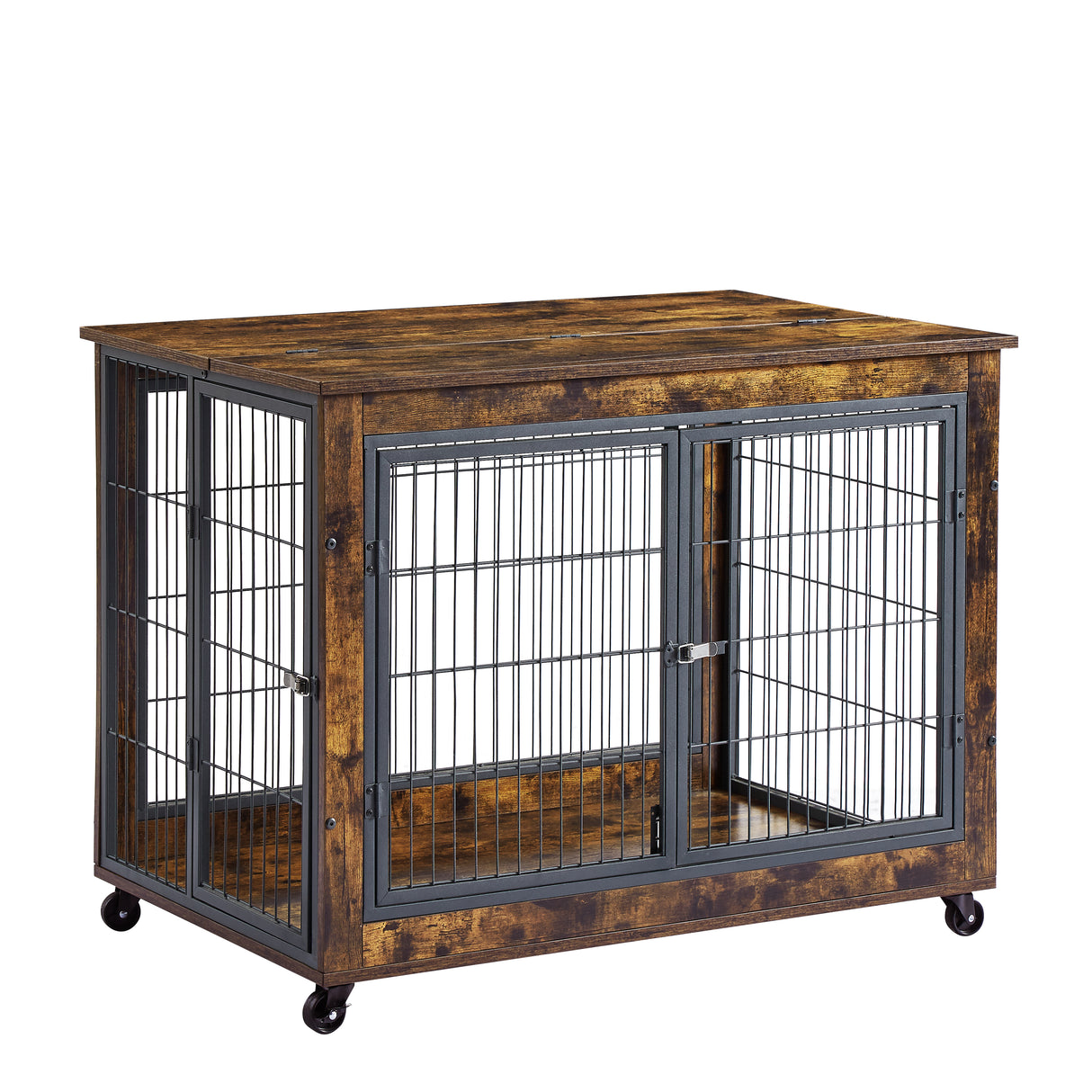 Furniture Dog Cage Crate with Double Doors, Rustic Brown, 38.58'' W x 25.2'' D x 27.17'' H - V.I.P Digital Presence