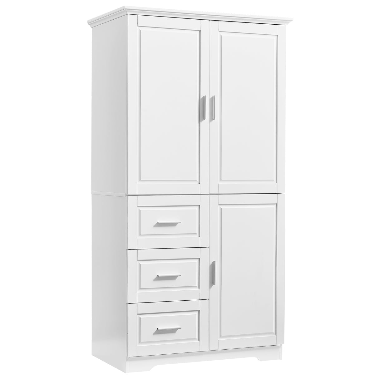 Tall and Wide Storage Cabinet with Doors for Bathroom/Office, Three Drawers, White - V.I.P Digital Presence