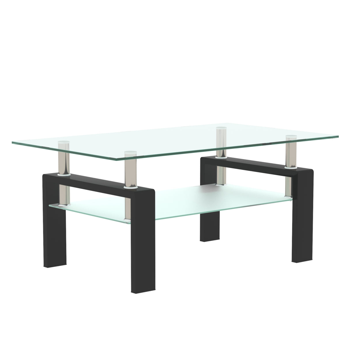 Rectangle Black Glass Coffee Table Clear Coffee Table Modern Side Center Tables for Living Room Living Room Furniture - V.I.P Digital Presence