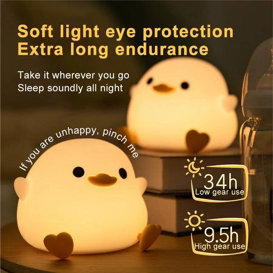 Duck Silicone Night Light for Children with Timer Usb Rechargeable Dimming Touch Lamp Sleeping Bedroom Cartoon Animal Decor Gift - V.I.P Digital Presence