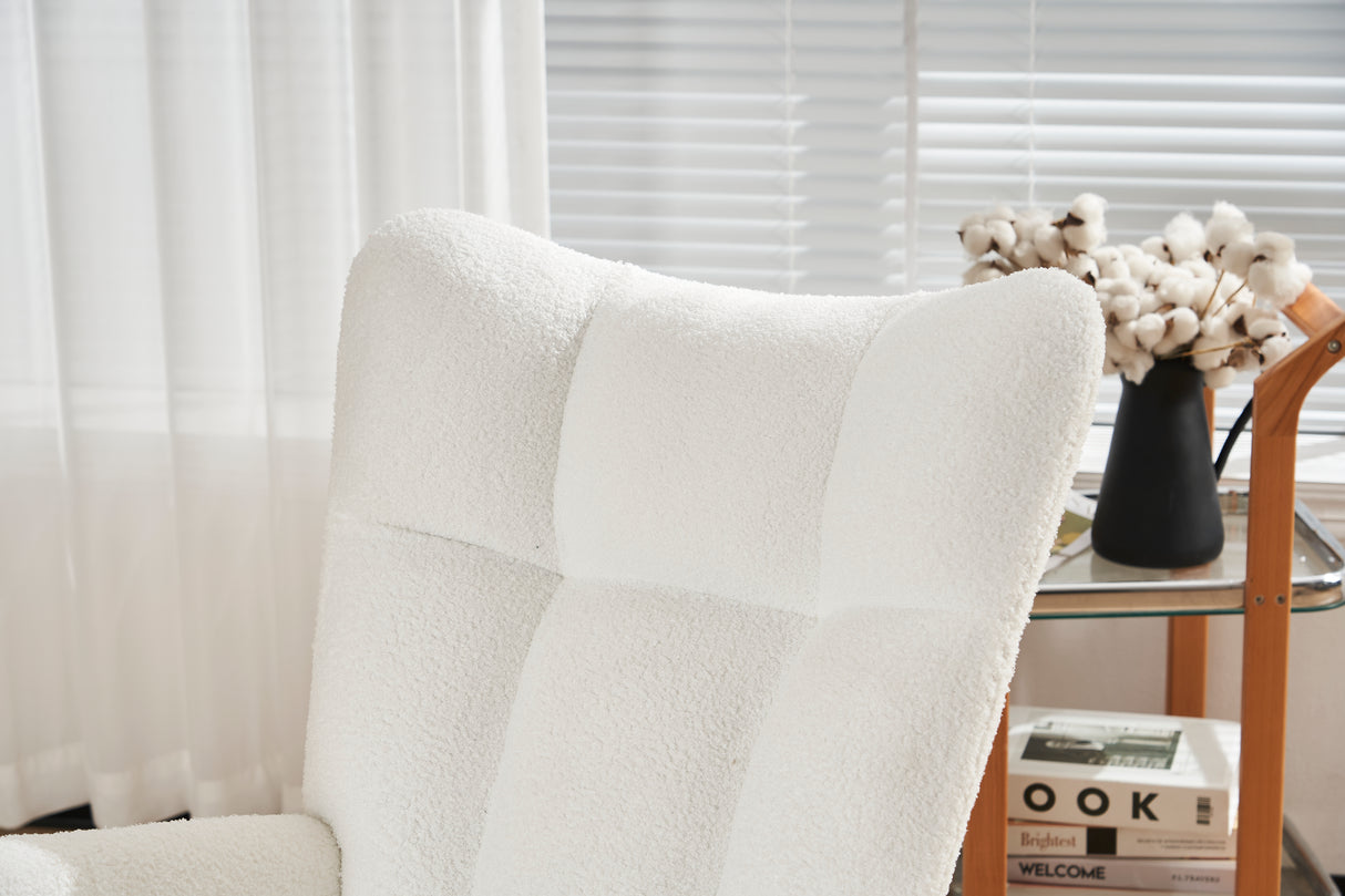 Rocking Chair Nursery solid wood leg reading chair Teddy fabric cushion with Nap armchair white Teddy fabric