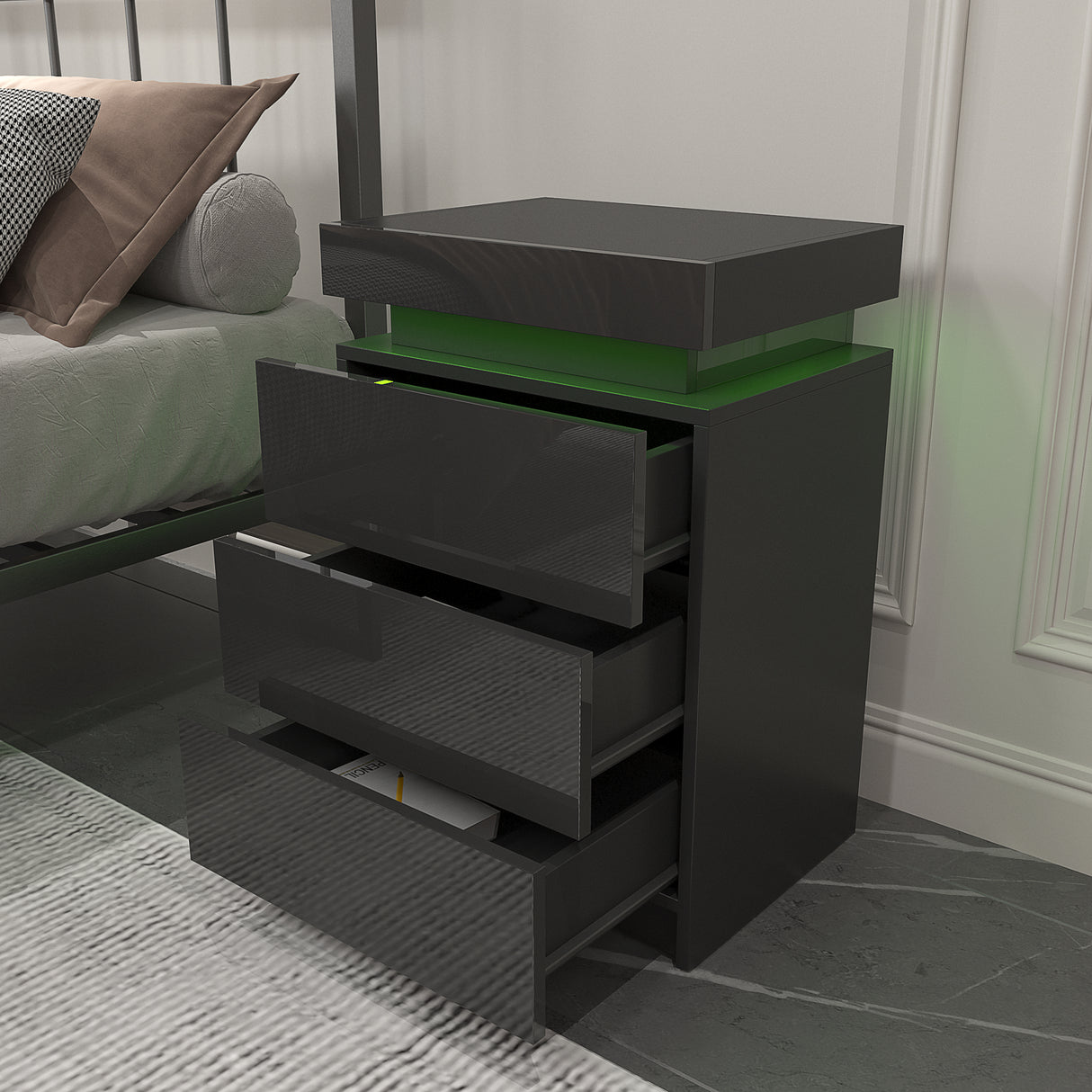 LED Black Nightstand Modern Multi-Colour LED Night Table Bedside Tables for Bedroom, Living Room - V.I.P Digital Presence