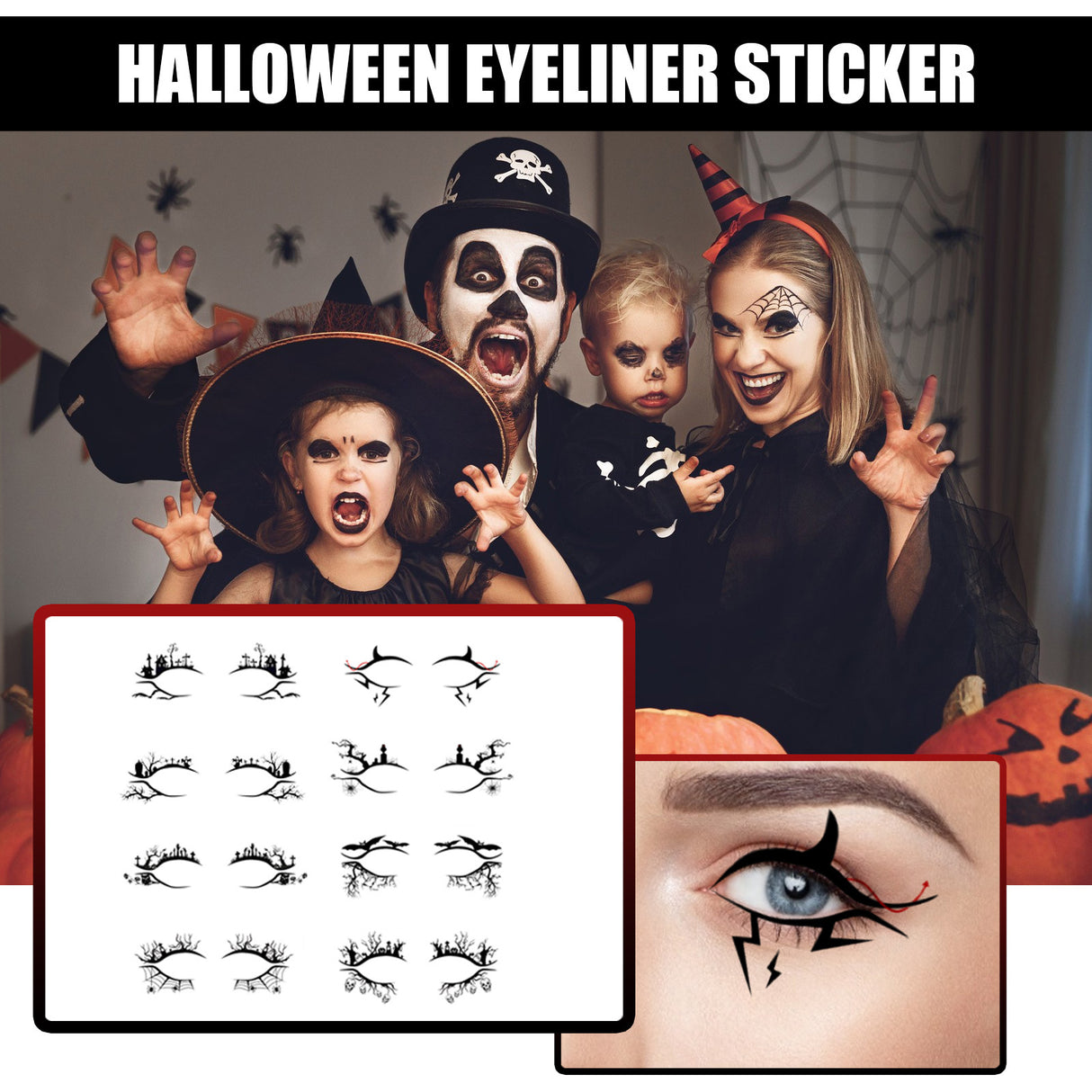 Halloween Eyeliner Patch, Scary Fashion Party Makeup Kit Bat Spider Decorative Eyeliner Eyeshadow Patch - V.I.P Digital Presence