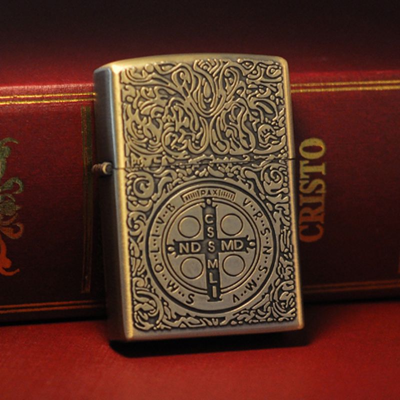 Kerosene lighter windproof retro style grinding wheel personalized bronze relief fuel dispenser - V.I.P Digital Presence