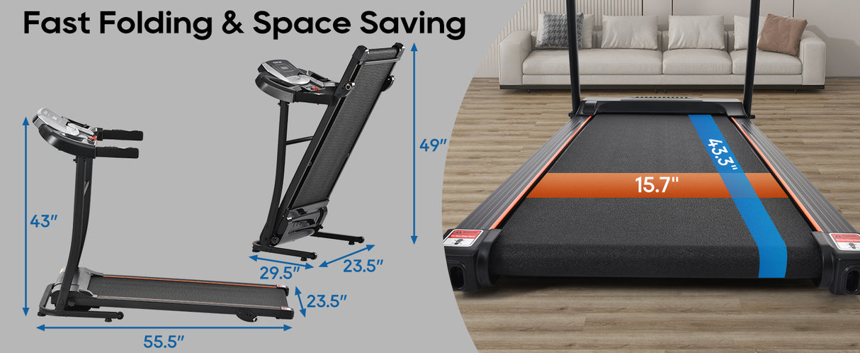 Home folding treadmill with pulse sensor, 2.5-horsepower silent brushless motor, 3-level tilt, 12 preset programs - V.I.P Digital Presence