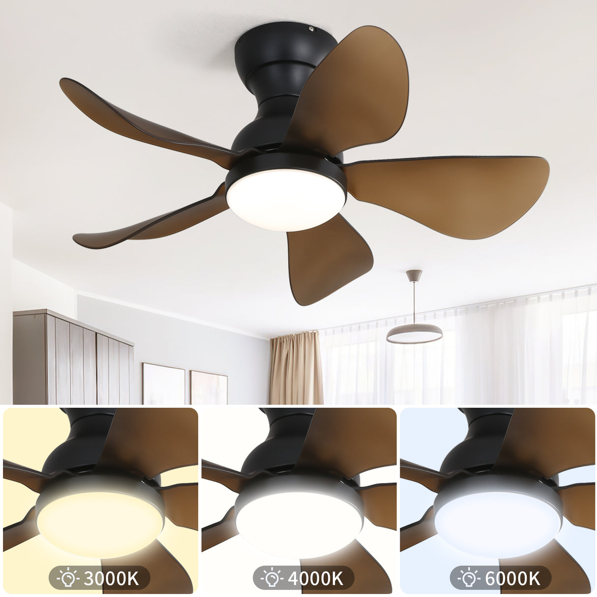 29 Inch Low Profile Flush Mount Ceiling Fan with Light Reversible Motor Remote Control - V.I.P Digital Presence
