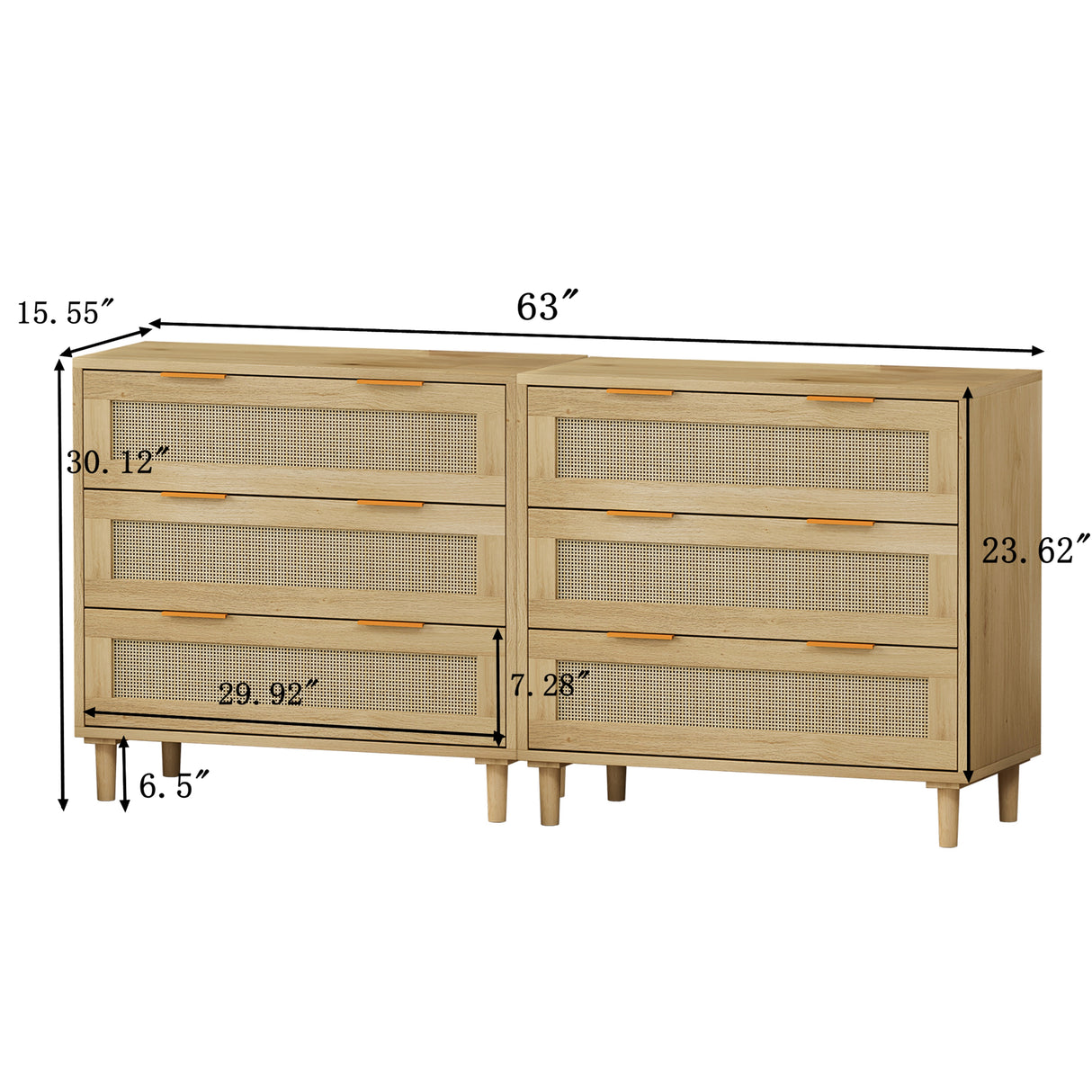 3-Drawers Rattan Storage Cabinet Rattan Drawer (Set of 2),for Bedroom,Living Room,Dining Room,Hallways,Oak - V.I.P Digital Presence