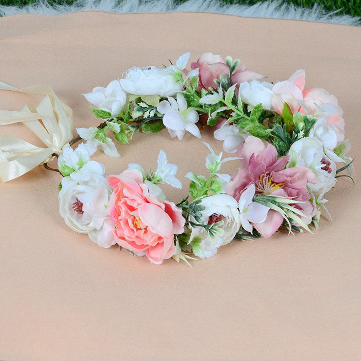 Flower garland headwear, forest style girl, sweet vacation, photography, hair accessories, simulated flowers, green leaves, flower garland - V.I.P Digital Presence