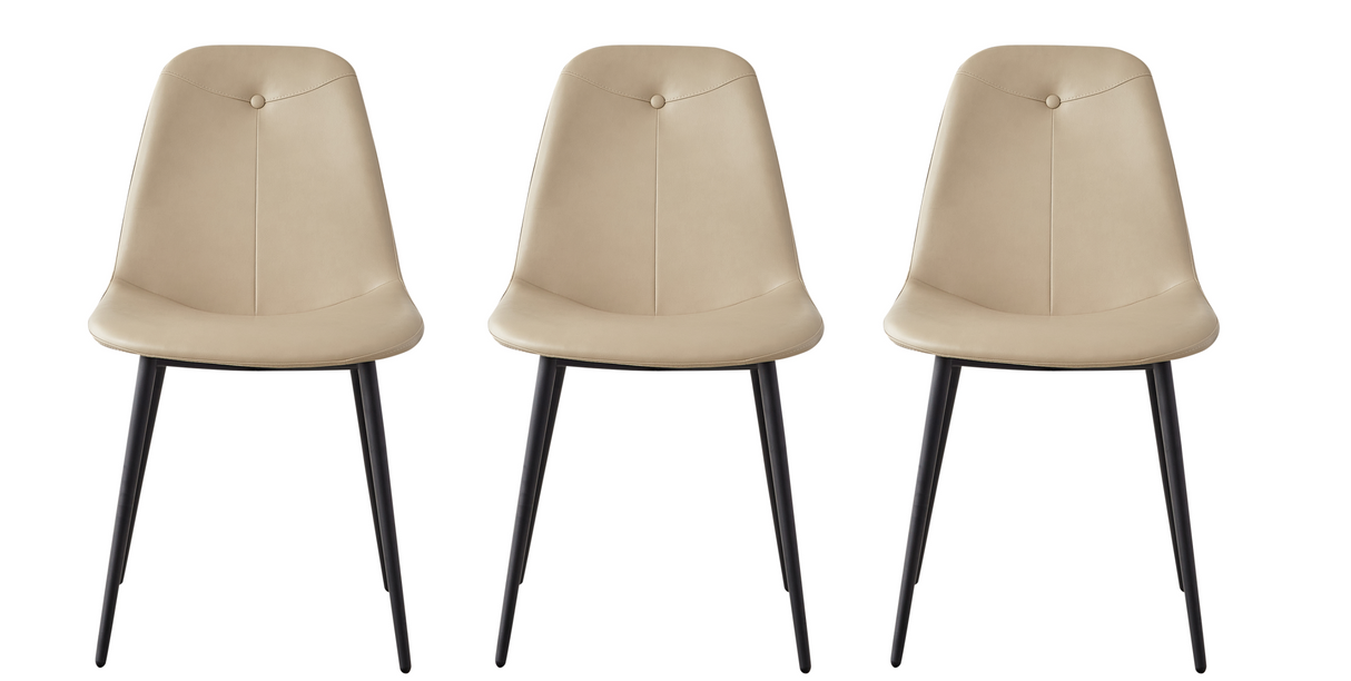 A set of 2 high back dining chairs with PU artificial leather soft cushions and metal legs, decorated with large soft cushions - V.I.P Digital Presence