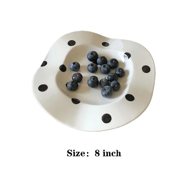 Nordic Ceramic Plate Dot Stripe Irregular Wave Shape Ceramic Dessert Plate Pasta Plate Dinner Plates Ceramic Dish Plates - V.I.P Digital Presence