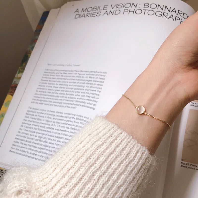 925 Sterling Silver White Chalcedony Bracelet for Girl Korean Style Simple INS 18k Gold Plated Bracelet Fine Jewelry - V.I.P Digital Presence