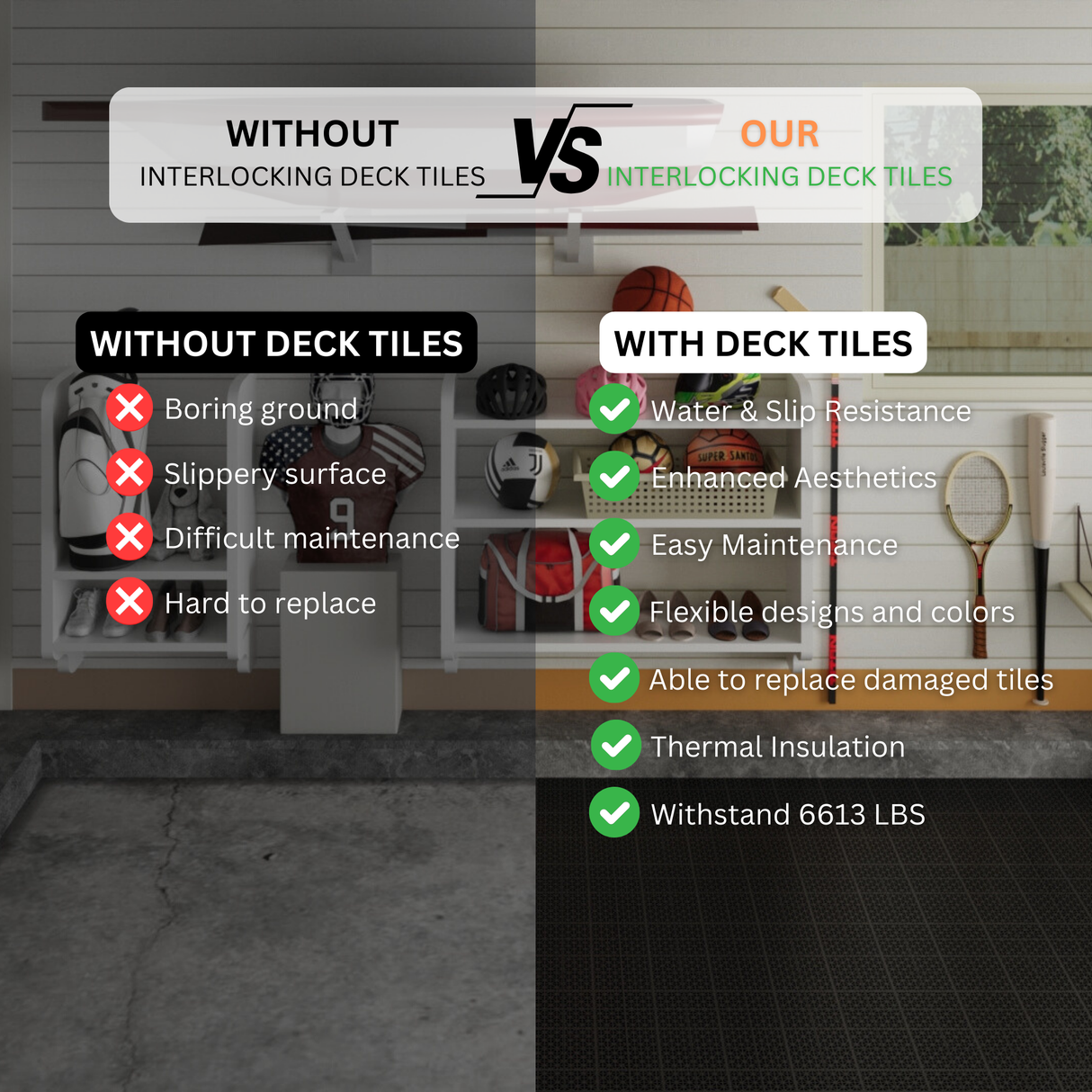 12 x 12 inch black interlocking deck tiles, plastic waterproof, weighing up to 6613 pounds, with a rose pattern pack of 12 - V.I.P Digital Presence