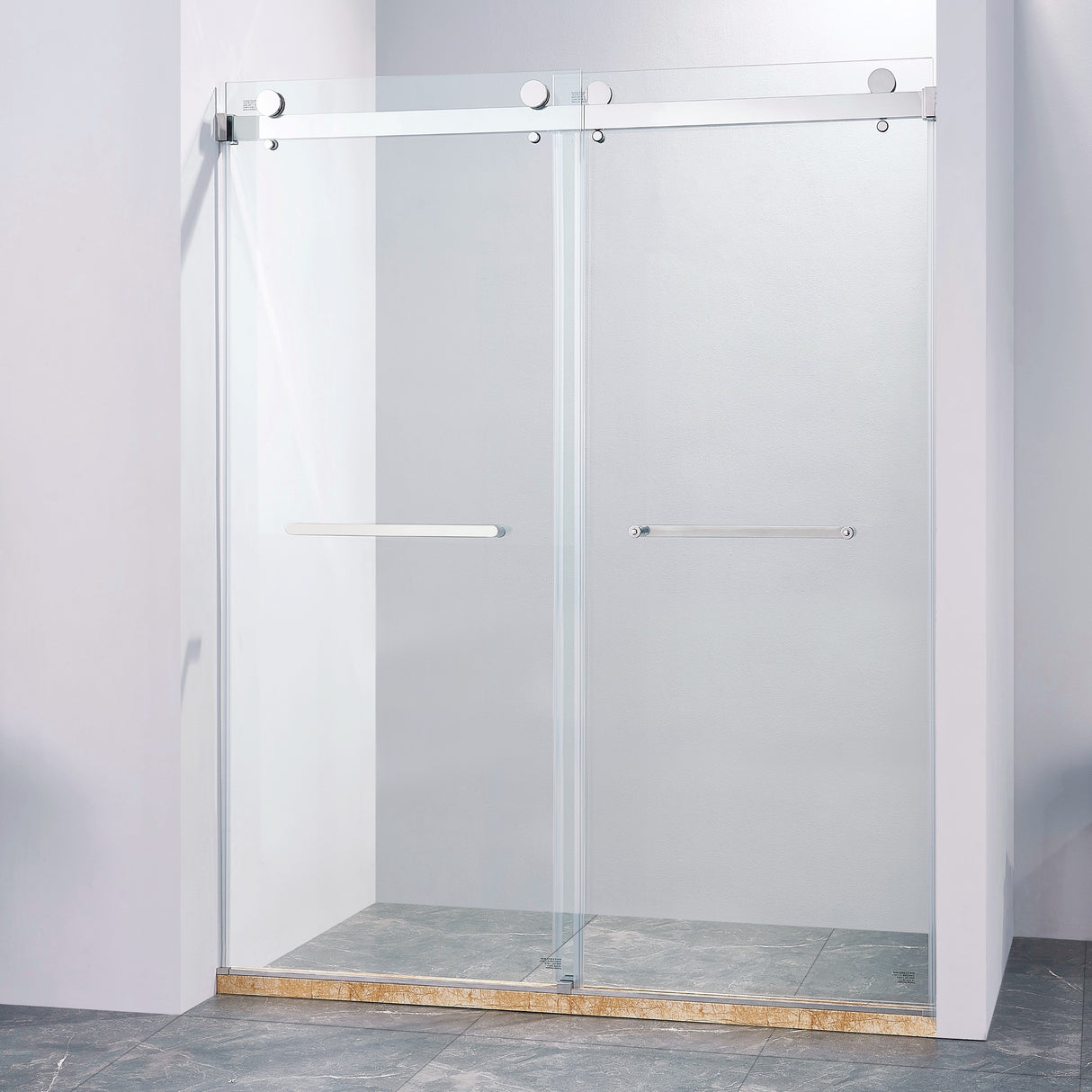 56-60 "wide x 75" high frameless double sliding shower door, 304 stainless steel chrome plated, 8mm thick SGCC tempered transpar - V.I.P Digital Presence