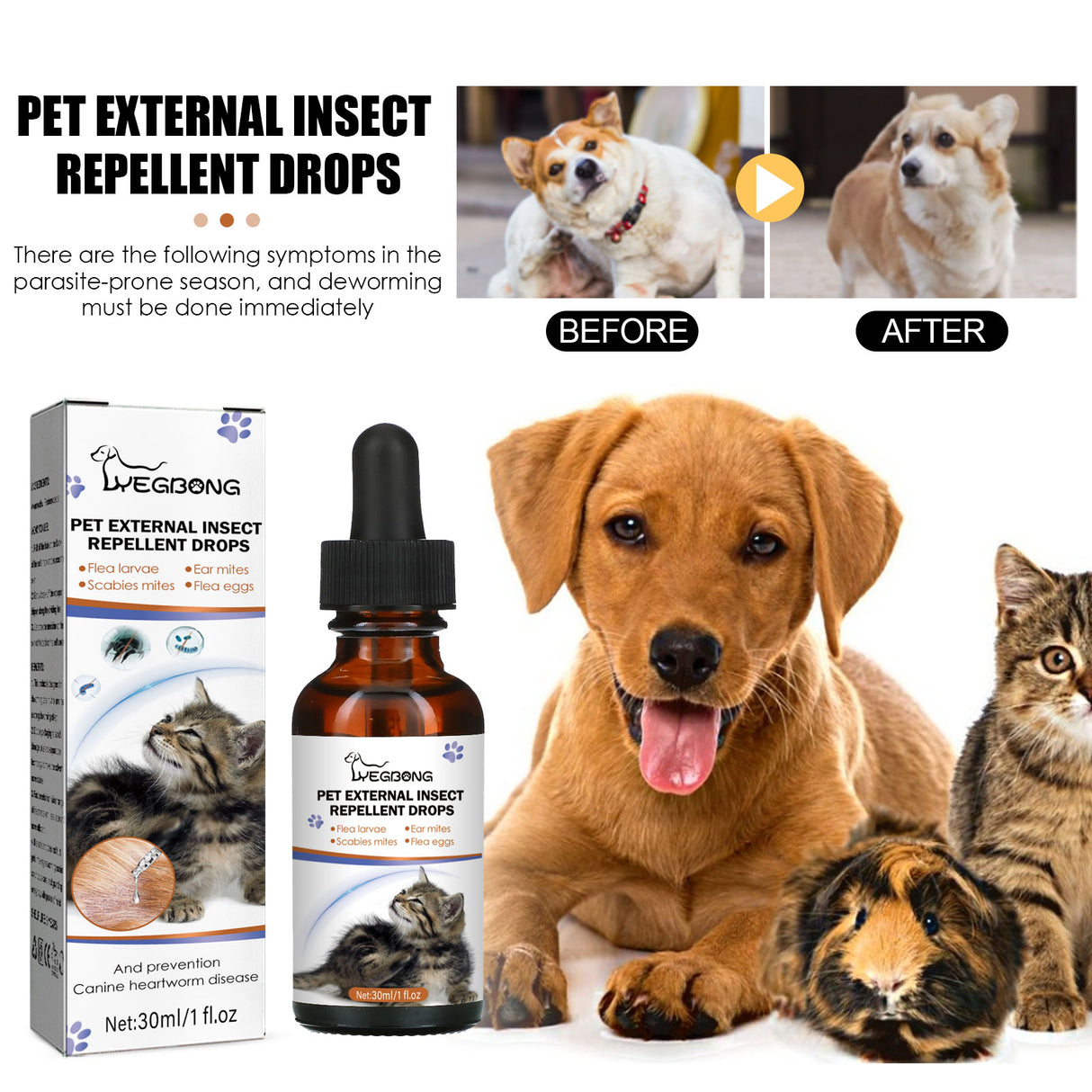 Pet Extracorporeal Insect Repellent Drops, Cats And Dogs Clean To Remove Ticks And Fleas Drops - V.I.P Digital Presence