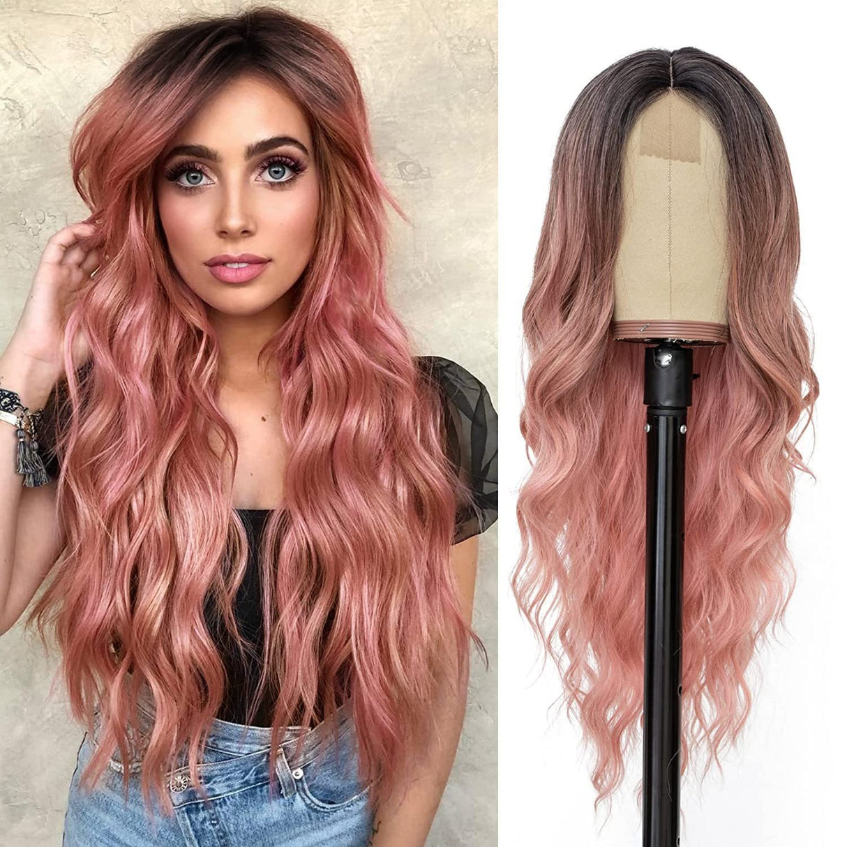 European and American Small Lace Wig Headsets with Intermediate Color Small Lace Center Split Large Wavy Long Curly Wigs - V.I.P Digital Presence