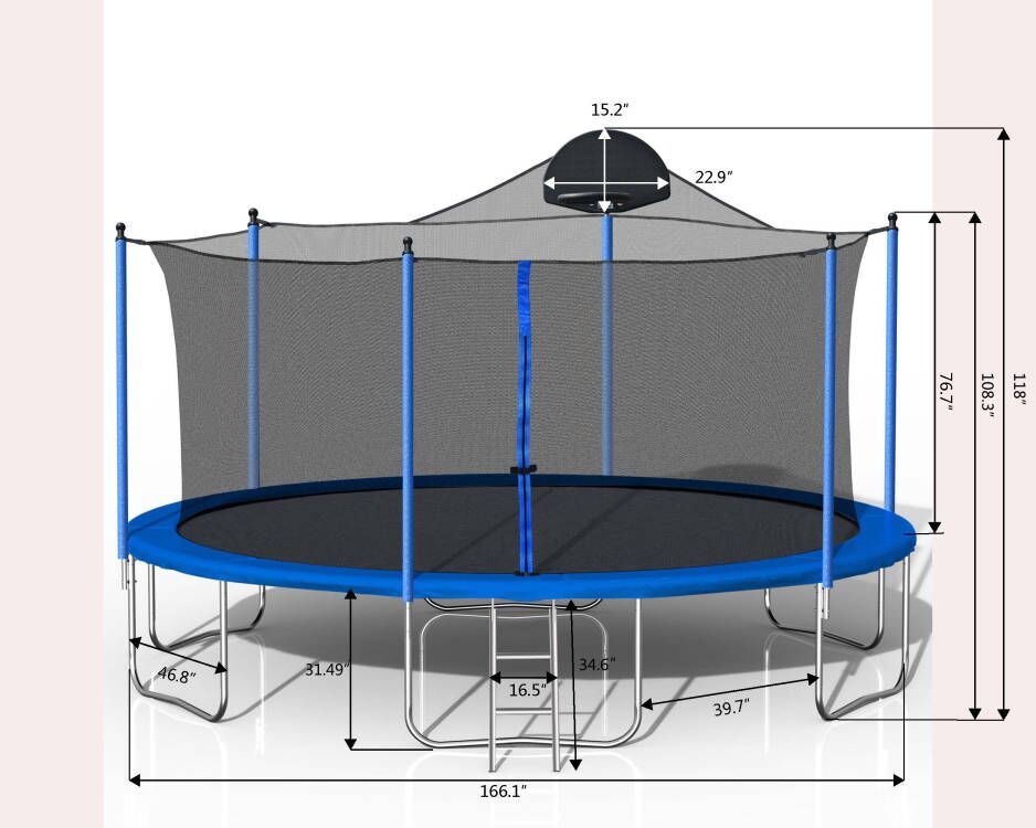 14FT Trampoline for Adults & Kids with Basketball Hoop, Outdoor Trampolines w/Ladder and Safety Enclosure Net for Kids and Adult - V.I.P Digital Presence