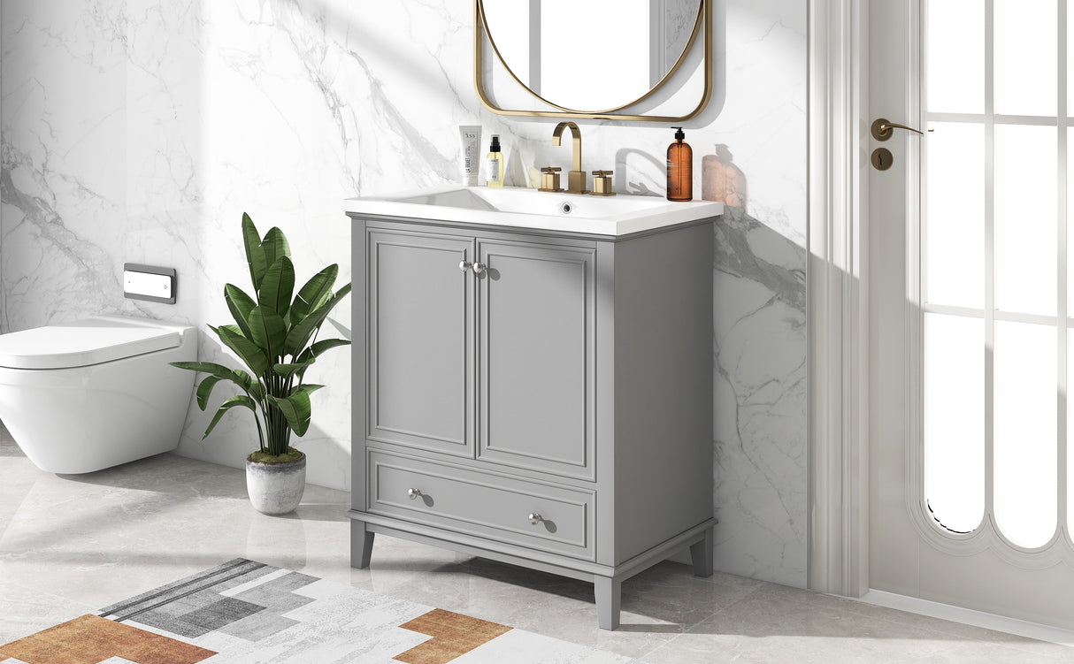 30inchgrey Bathroom Vanity with Sink ComboMulti-functional Bathroom Cabinet with Doors and Drawer Solid Frame and MDF Board - V.I.P Digital Presence